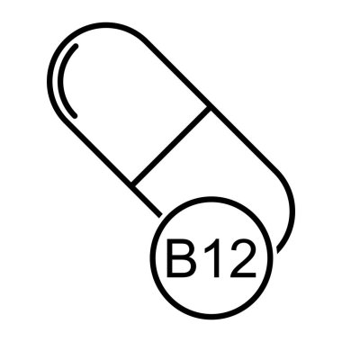 B12 vitamini ikonu, sağlıklı ilaç ilave sembolü, karmaşık mineral vektör illüstrasyonu .