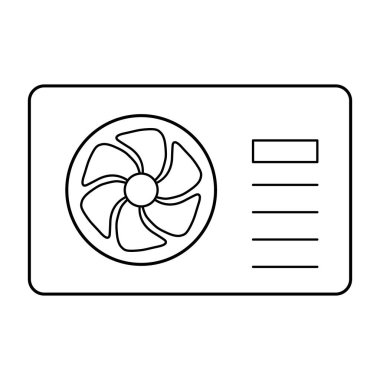 Isı pompası hava kaynağı simgesi, soğutma elektrik sistemi makinesi, havalı web vektör illüstrasyonu .