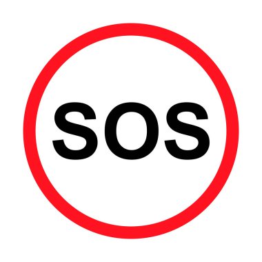 SOS yardım simgesi, güvenlik desteği uyarısı düz tasarım, vektör illüstrasyonunu kaydet .