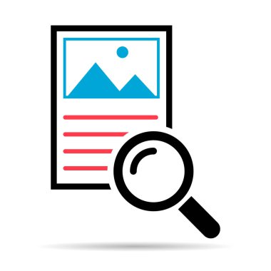 Arama sonucu gölge simgesi, araştırma veri raporu imzası, kontrol analizi vektör illüstrasyonu .