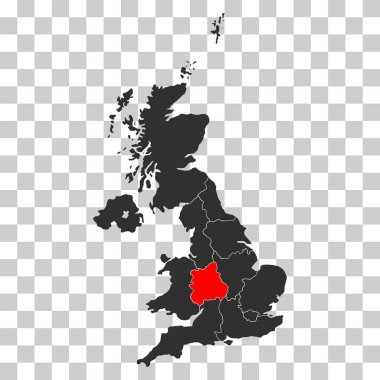 Büyük Britanya Birleşik Krallığı 'nın batı bölgeleri ve Kuzey İrlanda haritası, ayrıntılı web vektörü .