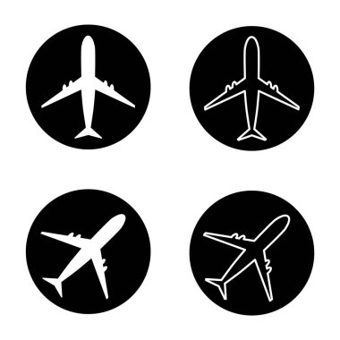 Uçak seyahat sembolü kümesi, düzlem tasarımı şekil simgesi, uçak vektör illüstrasyonu .