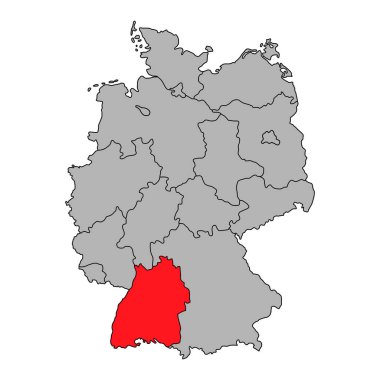 Almanya 'nın Baden Wrttemberg haritası simgesi, coğrafi boşluk konsepti, izole edilmiş grafik arkaplan vektörü çizimi .