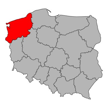Polonya 'nın Batı Pomerania haritası şekli, seyahat web düz konsept vektör illüstrasyonu .