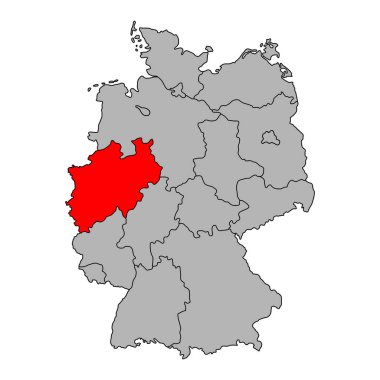 Kuzey Ren-Vestfalya 'nın Almanya harita simgesi, izole edilmiş grafik arkaplan vektörü illüstrasyonu .