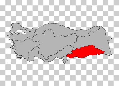 Türkiye 'nin Güneydoğu Anadolu Bölgesi harita şekli, seyahat web konsepti vektör illüstrasyonu .