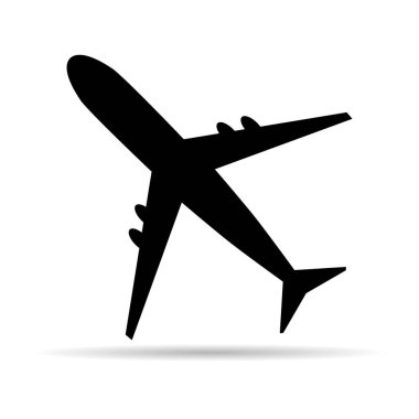 Uçak yolculuğu gölge sembolü, düzlem tasarımı şekil simgesi, uçak sineği çizimi .
