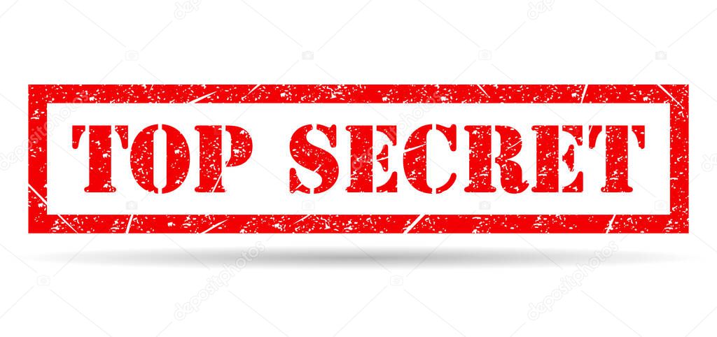 Top secret stamp shadow symbol, label sticker sign button, text banner vector illustration .