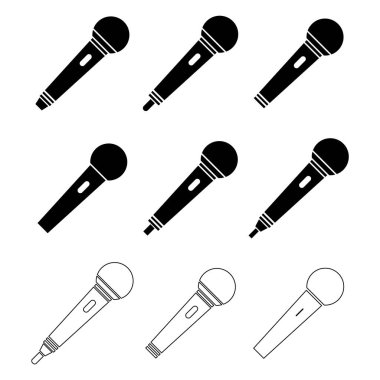 Mikrofon simgesi seti, ses konuşma sembolü, kayıt konseri işareti, web düğmesi tasarımı .