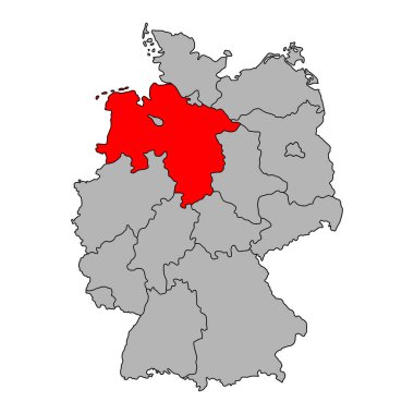 Almanya 'nın Aşağı Saksonya haritası simgesi, coğrafi boşluk konsepti, izole grafik arkaplan çizimi .