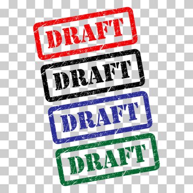 Taslak pul sembolü seti, etiket etiketi işareti düğmesi, metin sancak vektör illüstrasyonu .