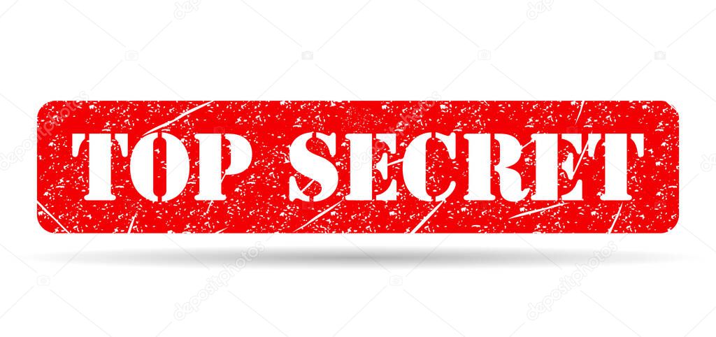 Top secret stamp shadow symbol, label sticker sign button, text banner vector illustration .