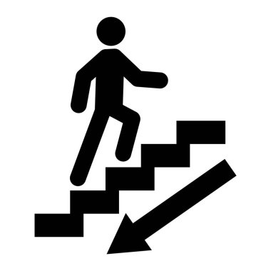 Ok grafik simgesinin aşağısındaki merdivenler. Düz web yürüyüşü adım tasarım vektör çizimi .