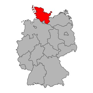 Almanya 'nın kuzeyinde Schleswig-Holstein haritası simgesi, coğrafi boşluk konsepti, izole edilmiş grafik arkaplan çizimi .