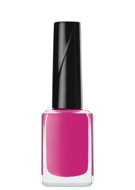 Beyaz arka planda izole edilmiş bir şişe koyu mavi oje.