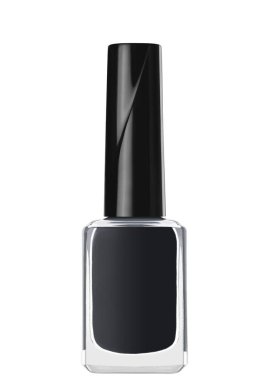 Beyaz arka planda izole edilmiş bir şişe koyu mavi oje.