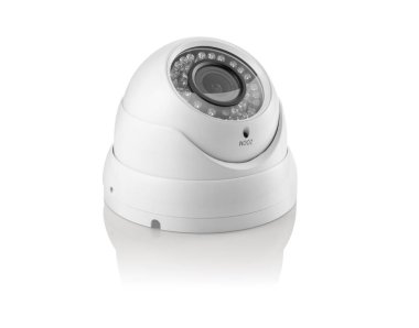 Beyaz arka planı olan beyaz bir kamera.