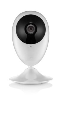 Kapalı alanda oval beyaz güvenlik kamerası, izole.