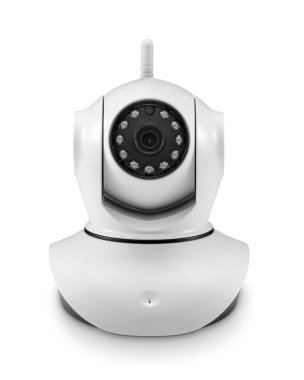 Kablosuz beyaz güvenlik kamerası, izole edilmiş.