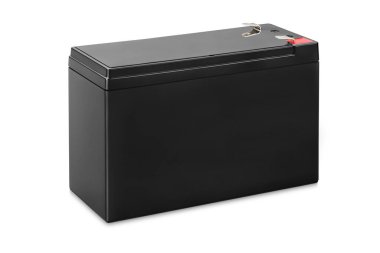 12V 9Ah pil, beyaz arkaplanda izole edilmiş.