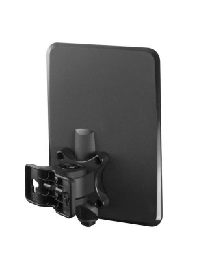 Dikdörtgen siyah televizyon anteninin beyaz arka planda tutucusu olan üç çeyrek görünümü 