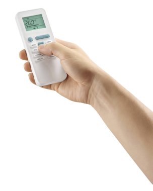 Beyaz bir arka planda izole edilmiş bir klima kontrolü..