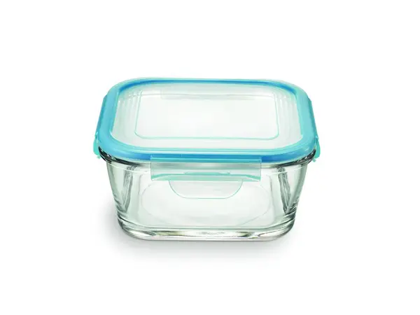 Front View Glass Food Storage Container Square Shaped Isolated — Stock Photo, Image