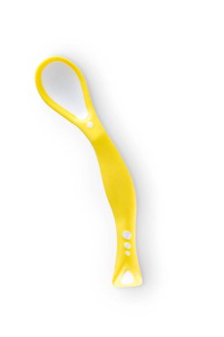 Sarı çocuk kaşığının üst görüntüsü izole