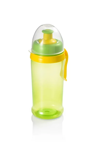Fun Green Sports Bottle Yellow Ring Isolated — Stock Photo, Image