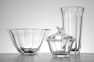 Glassware with a bowl, a vase and a sweet pot, isolated clipart