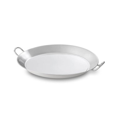 Kabzalı büyük metal tava, beyazda izole.