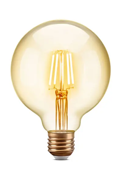 LED filament tungsten vintage yuvarlak ampul, beyaz arkaplanda izole