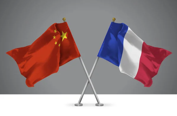 Zwei Wehende Flaggen Von China Und Frankreich Zeichen Der Chinesischen — Stockfoto