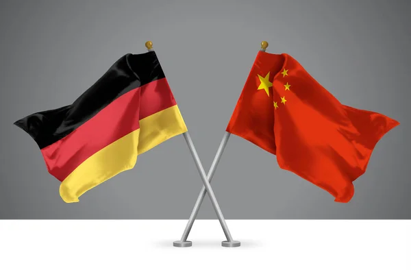 Zwei Wehende Flaggen Von China Und Deutschland Zeichen Der Chinesischen — Stockfoto