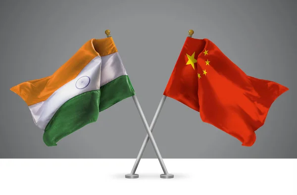 Zwei Wehende Flaggen Indiens Und Frankreichs Als Zeichen Chinesischer Und — Stockfoto