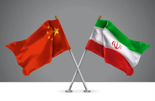Zwei Wehende Flaggen Von China Und Iran Zeichen Der Chinesischen — Stockfoto
