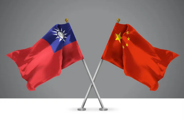 stock image Two Wavy Crossed Flags of China and Taiwan, Sign of Chinese and Taiwanese Relationships