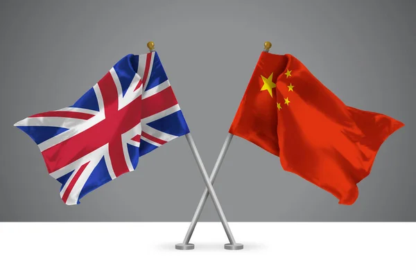 Zwei Wellig Gekreuzte Flaggen Von China Und Großbritannien Zeichen Der — Stockfoto