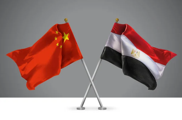 Zwei Wehende Flaggen Von China Und Ägypten Zeichen Der Chinesischen — Stockfoto