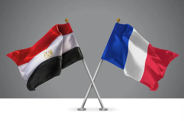 Dos Onduladas Banderas Cruzadas Egipto Francia Signo Relaciones Egipcias Francesas —  Fotos de Stock