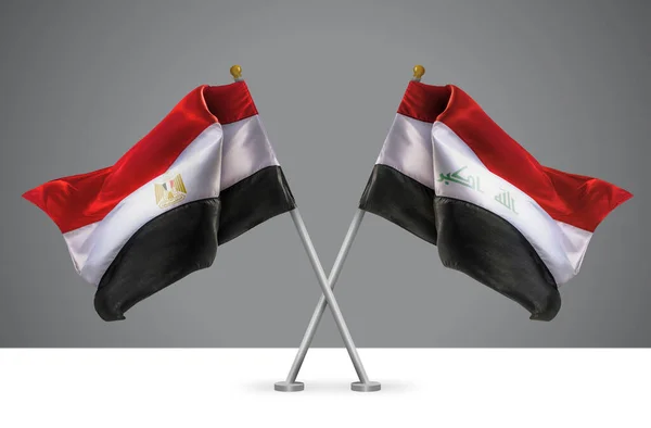 Duas Bandeiras Cruzadas Onduladas Egito Iraque Sinal Relacionamentos Egípcios Iraquianos — Fotografia de Stock