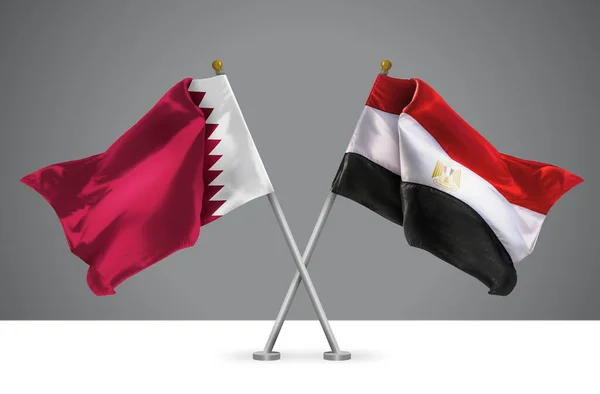 Two Wavy Crossed Flags Egypt Qatar Sign Egyptian Qatari Relationships — Stock Photo, Image