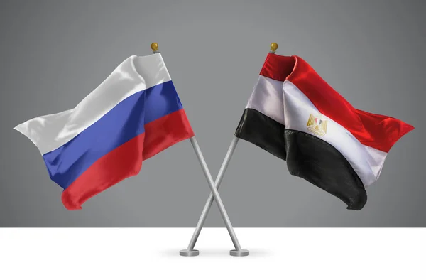 Dos Onduladas Banderas Cruzadas Egipto Rusia Signo Relaciones Egipcias Rusas — Foto de Stock