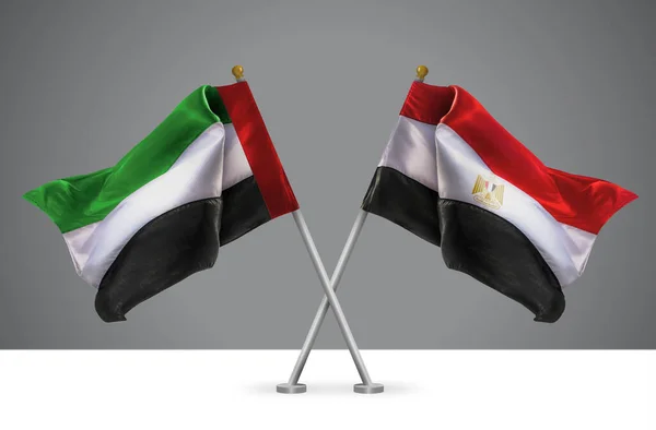 Två Vågiga Korsade Flaggor Egypten Och Förenade Arabemiraten Tecken Egyptiska — Stockfoto