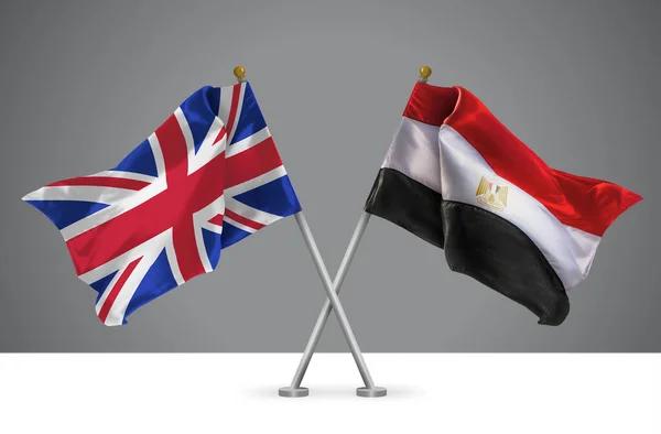 Two Wavy Crossed Flags Egypt United Kingdom Sign Egyptian British — Stock fotografie