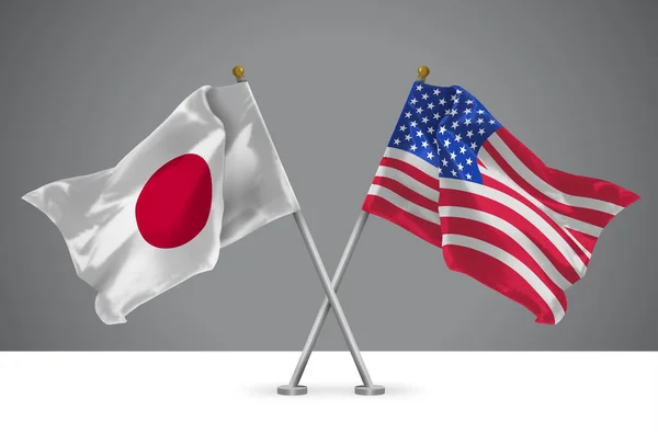 Два Волнистых Скрещенных Флага Сша Японии Знак Американских Японских Отношений — стоковое фото