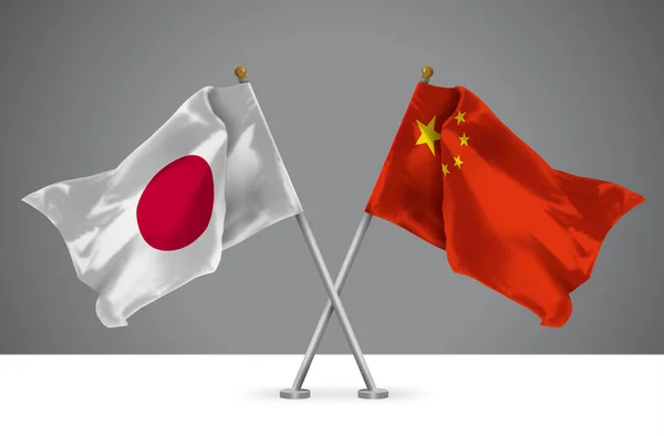 Zwei Wehende Flaggen Von China Und Japan Zeichen Der Chinesischen — Stockfoto