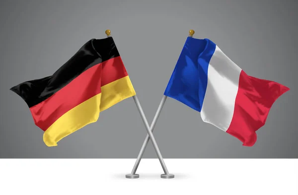 Két Hullámos Átkelt Zászlók Gemany Franciaország Jele Német Francia Kapcsolatok — Stock Fotó