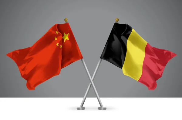 Zwei Wehende Flaggen Von China Und Belgien Zeichen Der Chinesischen — Stockfoto