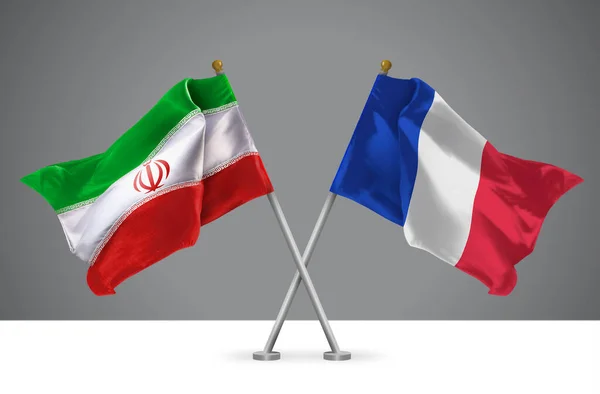Dos Onduladas Banderas Cruzadas Irán Francia Signo Relaciones Iraníes Francesas — Foto de Stock